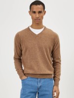 Jersey con cuello en V de lana marr�n
