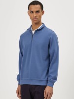 Camisola com fecho e gola alta azul