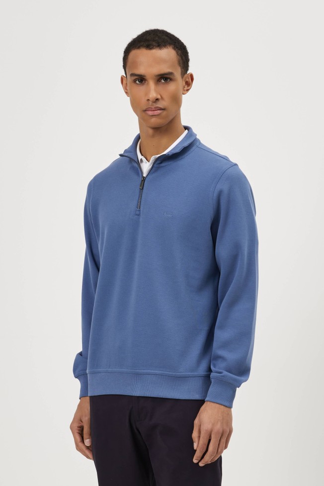 Camisola com fecho e gola alta azul Camisola com fecho e gola alta azul