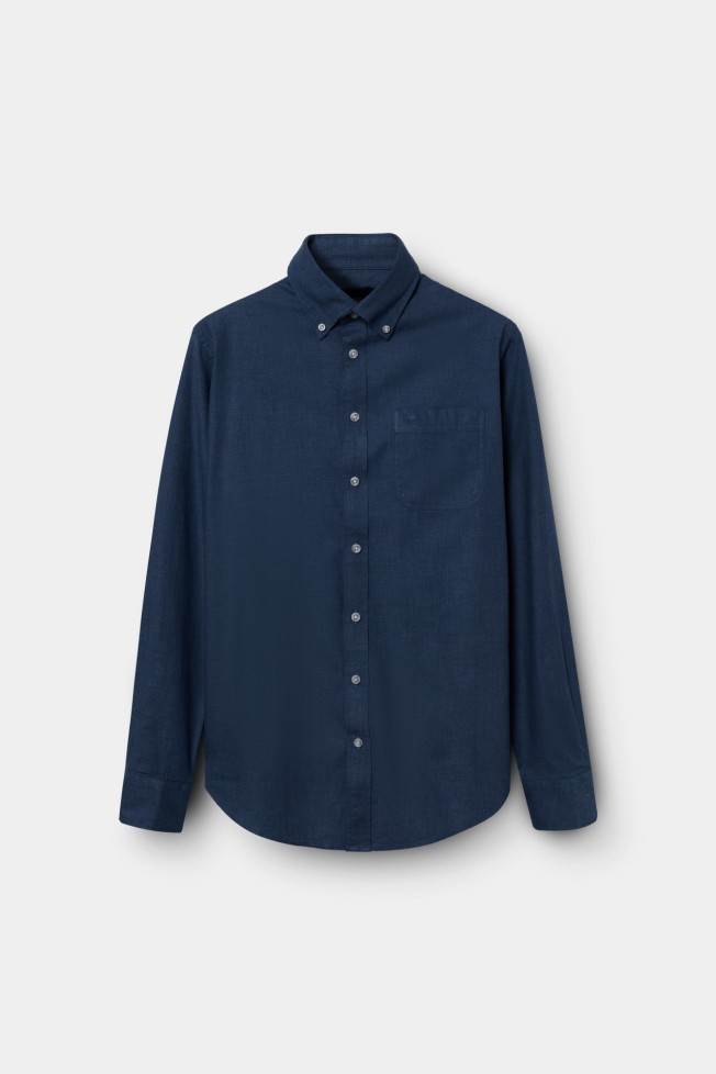 Camisa regular fit algodão em azul Camisa regular fit algodão em azul