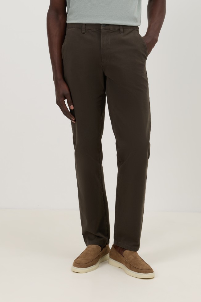 Calças chino comfort regular fit caqui-escuro Calças chino comfort regular fit caqui-escuro