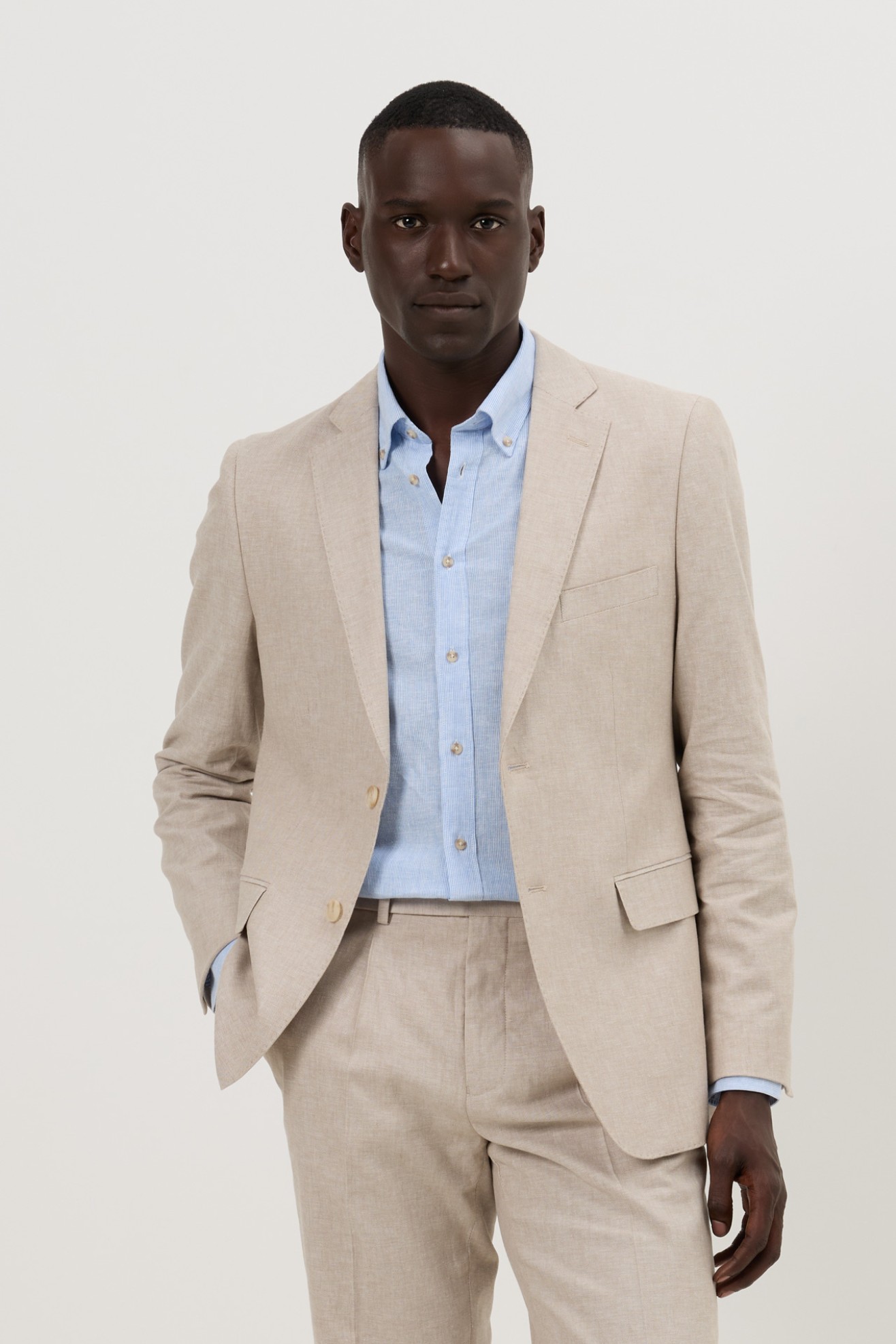 Blazer em linho e algod�o slim fit Mix & Match