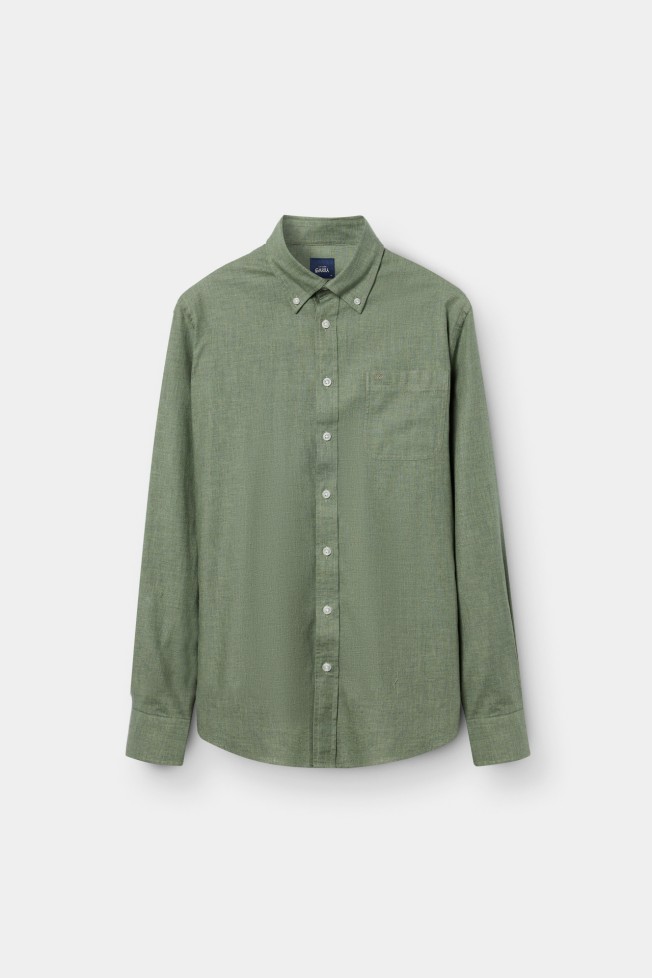 Camisa de algodón de corte regular caqui Camisa de algodón de corte regular caqui