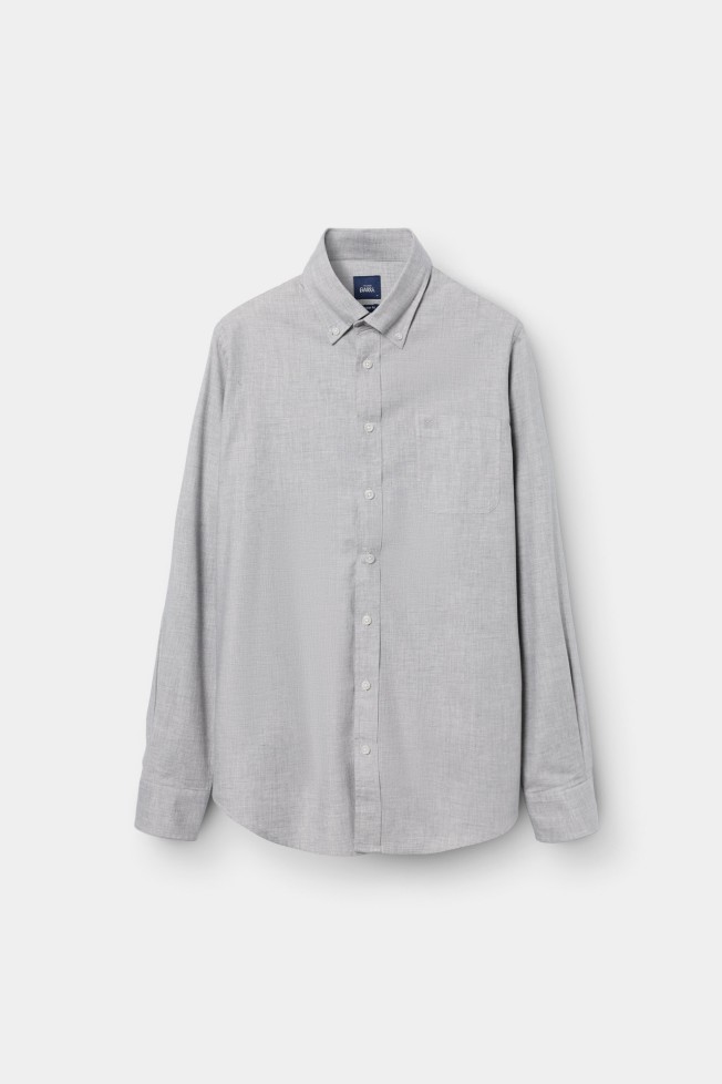 Camisa regular fit algod�o cinzenta