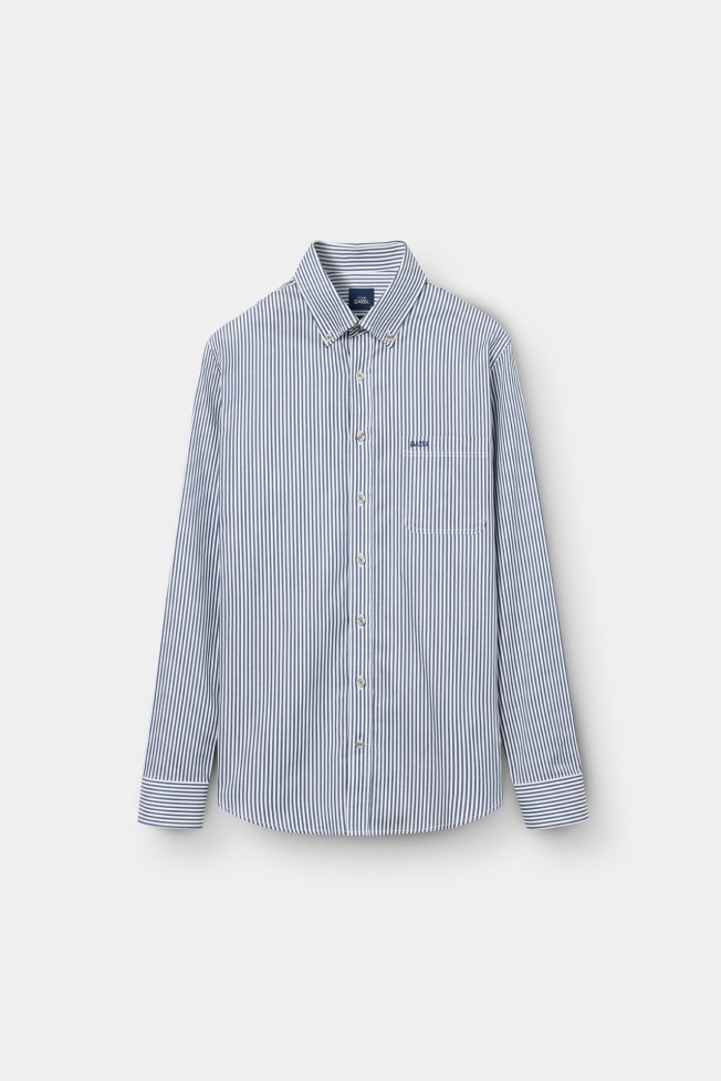 Camisa às riscas regular fit em algodão azul Camisa às riscas regular fit em algodão azul