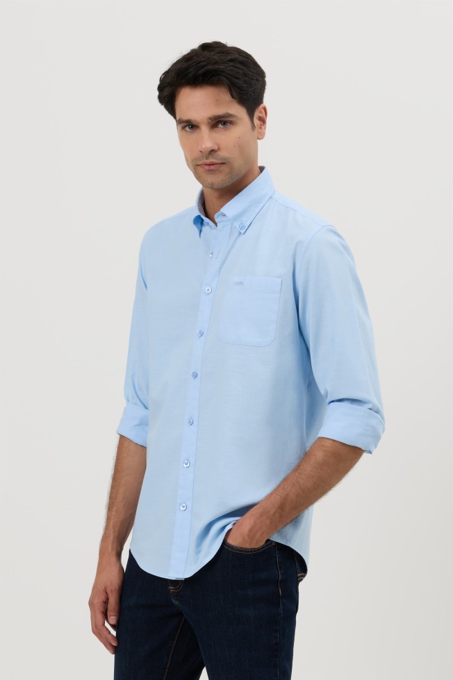 Camisa regular fit em linho e algod�o