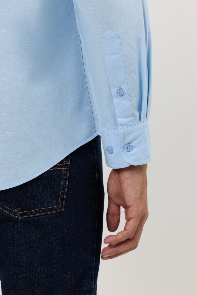 Camisa regular fit em linho e algod�o