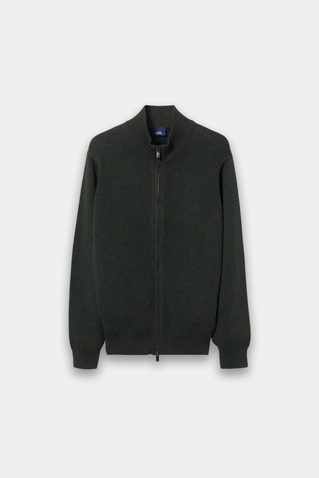 Chaqueta de punto verde hecha de algod�n y lana