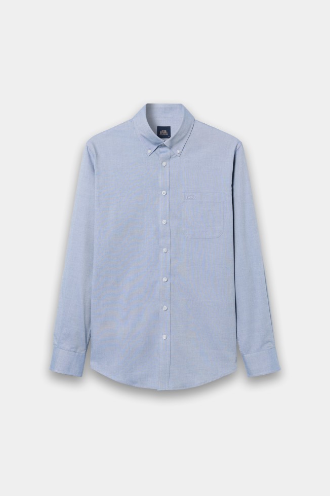 Camisa azul de manga comprida