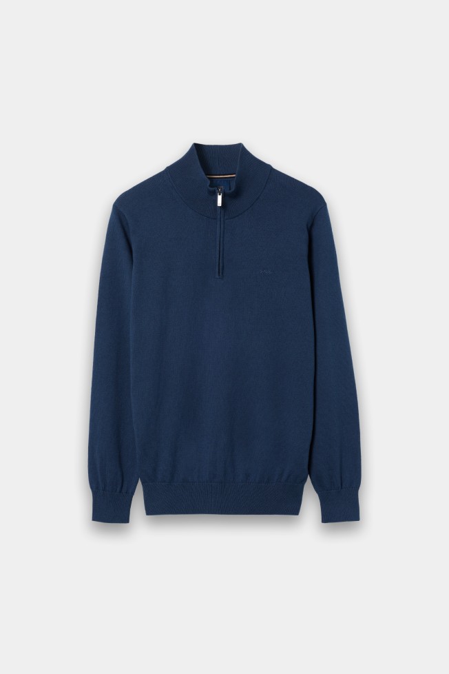 Camisola gola alta azul-marinho com fecho Camisola gola alta azul-marinho com fecho