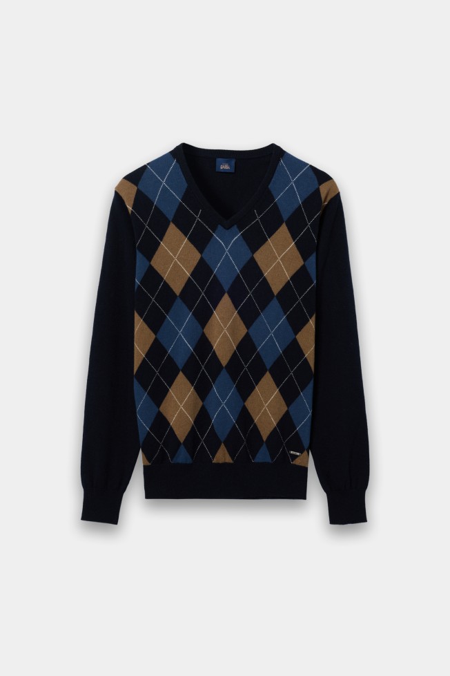 Camisola azul-marinho tricotada com l�