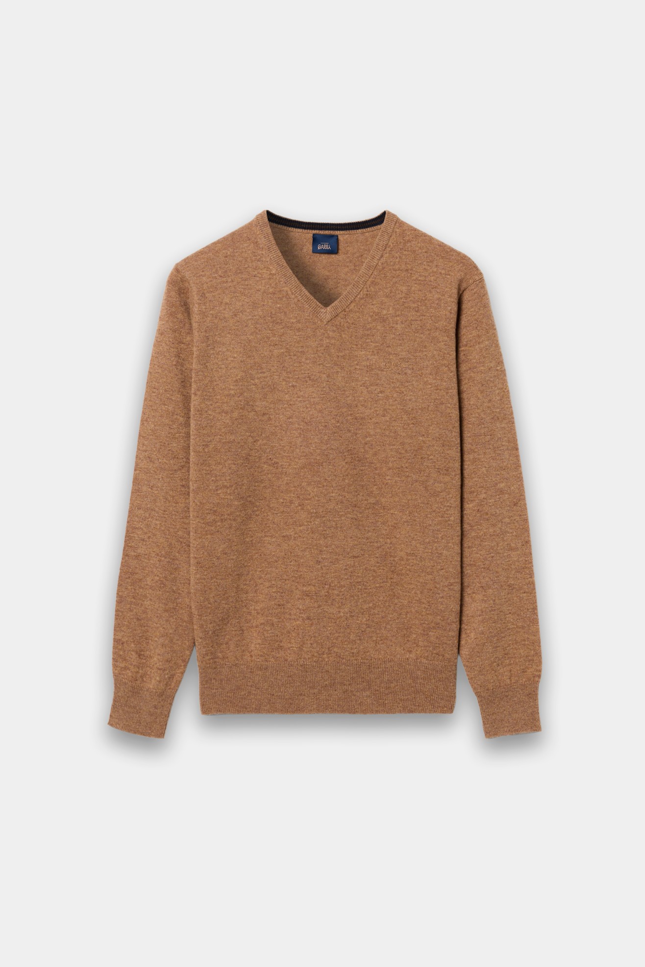 Camisola decote V com l� em castanho