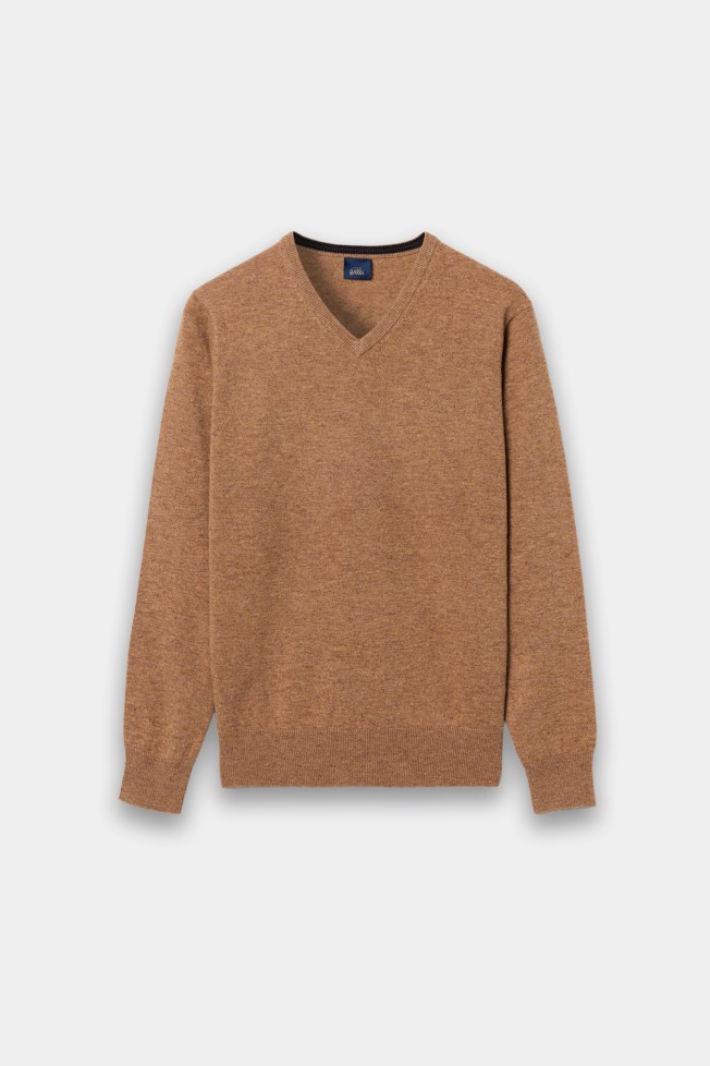 Jersey con cuello en V de lana marr�n