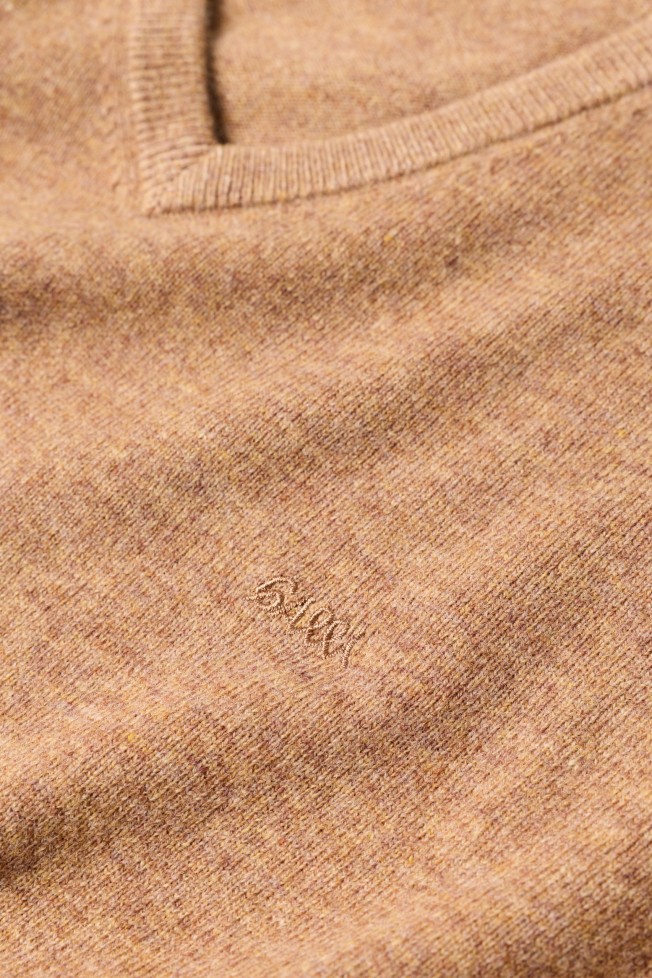Jersey con cuello en V de lana marr�n