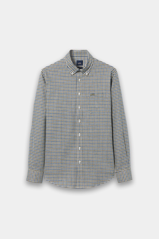 Camisa xadrez caqui 100% algod�o
