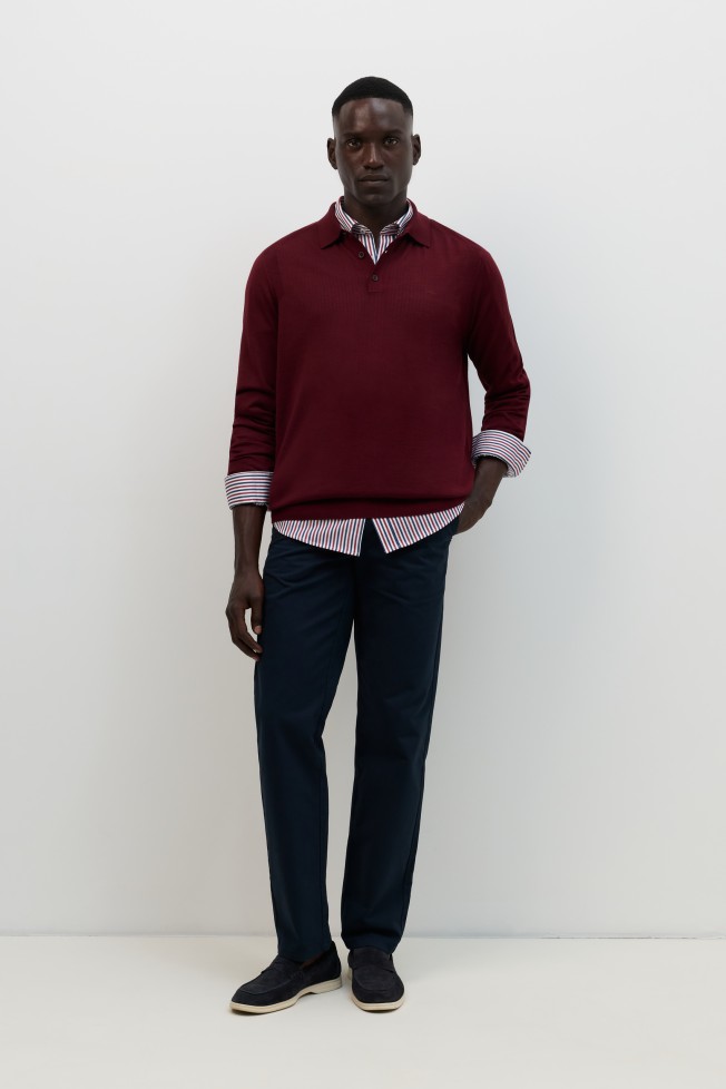 Polo de malha com lã merino em vinho Polo de malha com lã merino em vinho
