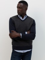 Camisola com gola em V azul