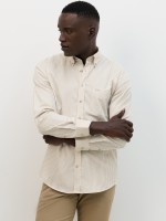 Camisa �s riscas regular fit algod�o em bege