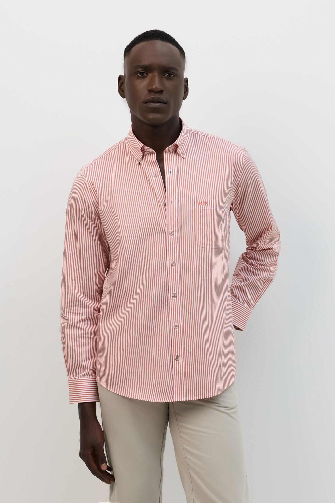 Camisa de algodón de corte regular a rayas naranjas