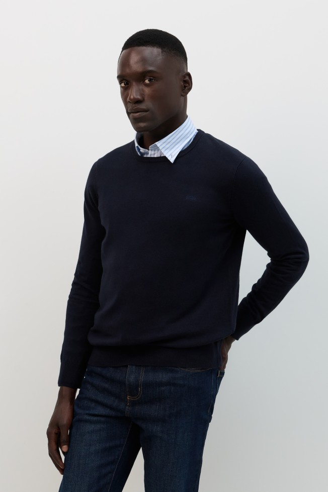 Camisola azul-marinho com algodão e caxemira Camisola azul-marinho com algodão e caxemira