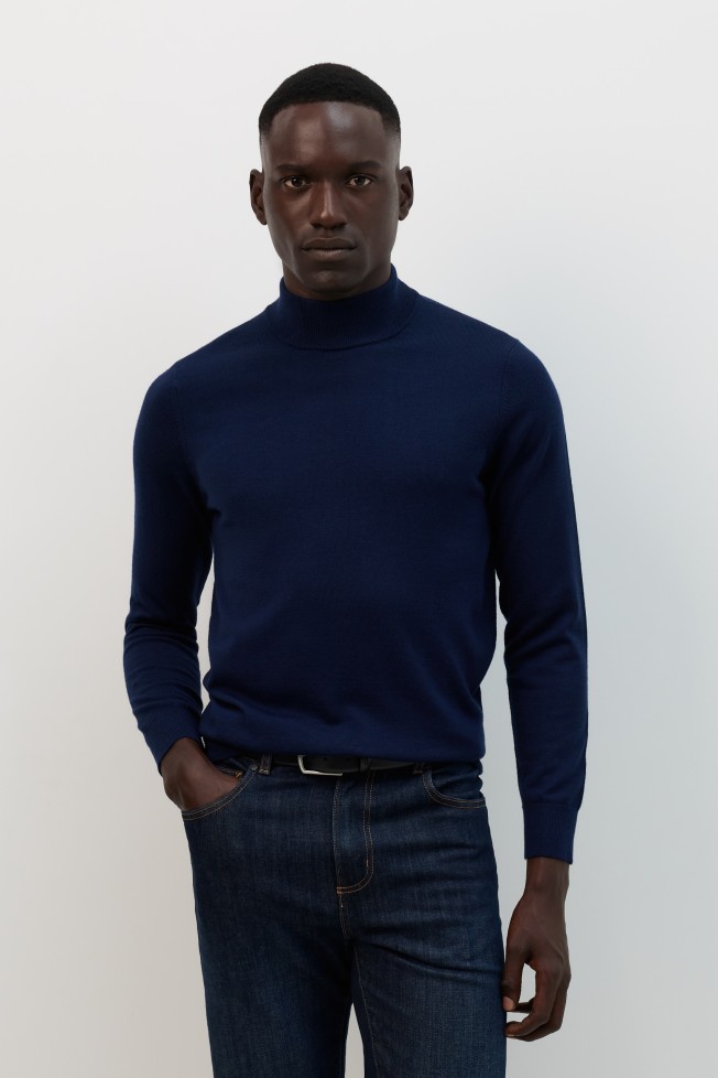 Camisola de gola alta azul-marinho