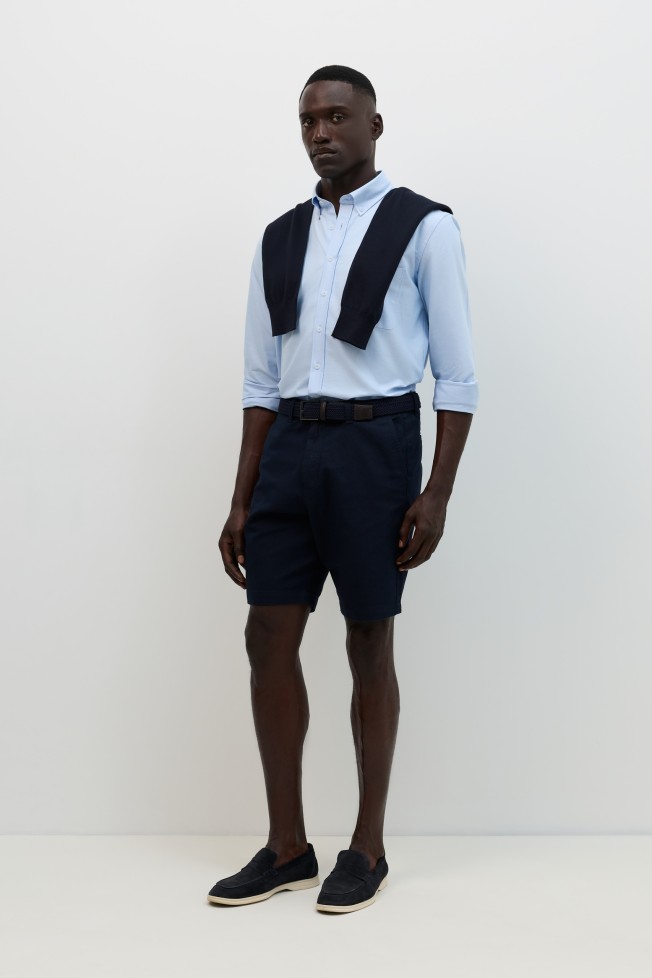 Calção com linho em azul-marinho Calção com linho em azul-marinho